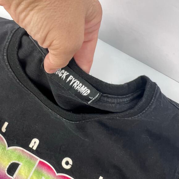 VTG BLACK PYRAMID GRAPHIC T-SHIRT MEN LARGE CREWNECK Heavy COTTON CASUAL SKATER - Picture 7 of 10